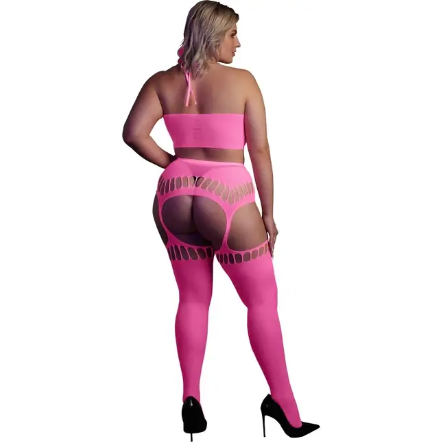 Розовый неоновый комплект белья size - Ouch!. Фотография 5.