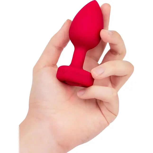 Красный анальный плаг с кристаллом-сердцем Vibrating Heart Shape Jewel Plug M-L. Фотография 5.