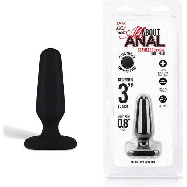 Черный анальный плаг из силикона Seamless Silicone Butt Plug - 7,5 см. Фотография 2.