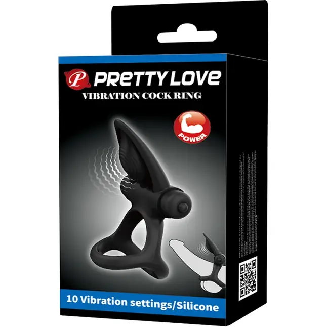 Черное эрекционное кольцо с 10 режимами вибрации и подхватом мошонки - Pretty Love. Фотография 8.