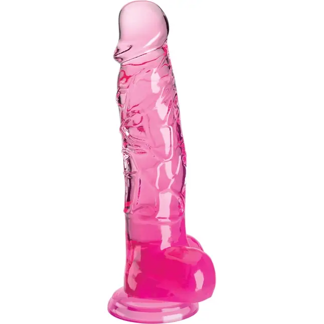 Розовый фаллоимитатор с мошонкой на присоске 8’’ Cock with Balls - 22,2 см - King Cock Clear