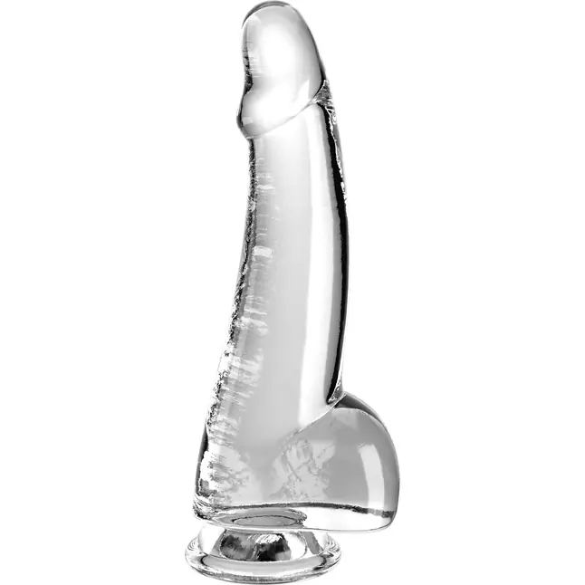 Прозрачный фаллоимитатор с мошонкой на присоске 7,5’’ Cock with Balls - 19 см - King Cock Clear