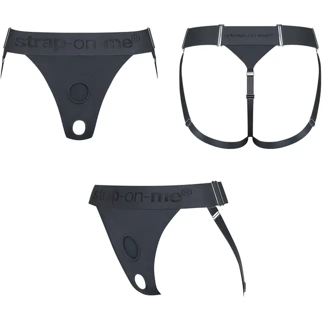Серые трусики для фиксации насадок Strap-on-me Harness Lingerie Unique. Фотография 6.