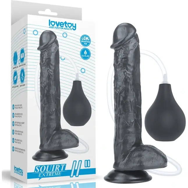 Черный фаллоимитатор-гигант с грушей 11 Squirt Extreme Dildo - 27,5 см