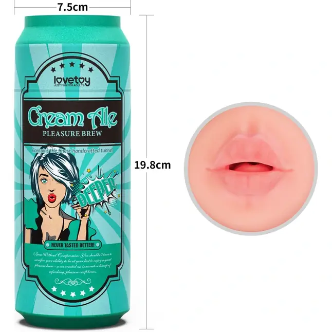 Телесный мастурбатор-ротик Pleasure Brew Masturbator-Cream Ale в банке. Фотография 2.