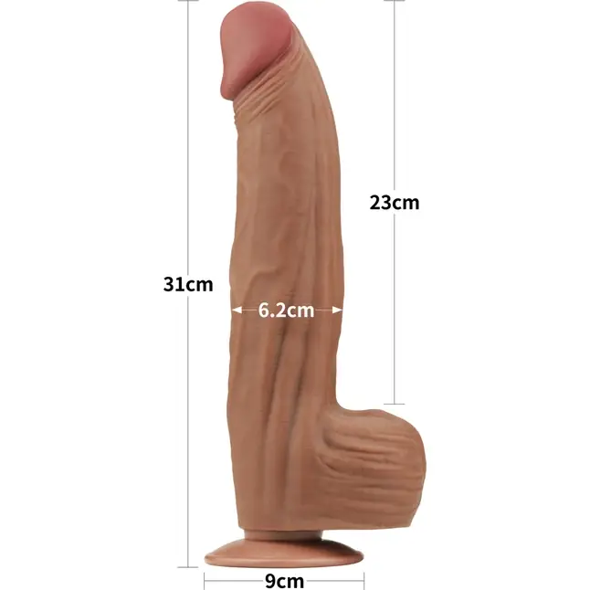 Коричневый фаллоимитатор 12 King Sized Sliding Skin Dual Layer Dong - 31 см. Фотография 2.