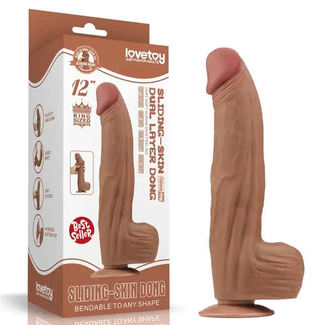 Коричневый фаллоимитатор 12 King Sized Sliding Skin Dual Layer Dong - 31 см