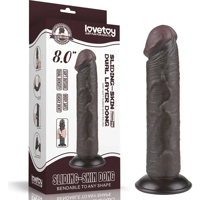 Коричневый фаллоимитатор 8 Sliding Skin Dual Layer Dong - 20 см