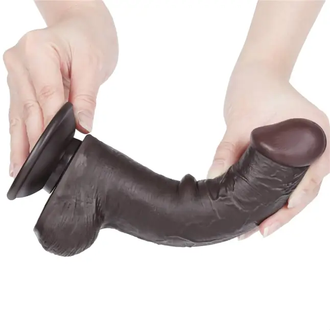 Коричневый фаллоимитатор 8 Sliding Skin Dual Layer Dong на присоске - 20,8 см. Фотография 4.