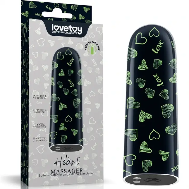 Мини-вибратор Rechargeable Glow-in-the-dark Heart Massager - 8,5 см