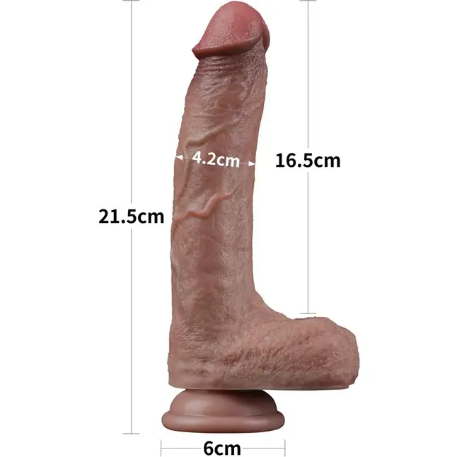 Коричневый фаллоимитатор 8.5 Dual Layered Silicone - 21,5 см. Фотография 3.