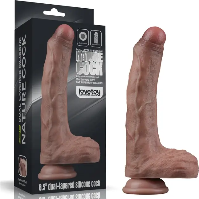 Коричневый фаллоимитатор 8.5 Dual Layered Silicone - 22 см