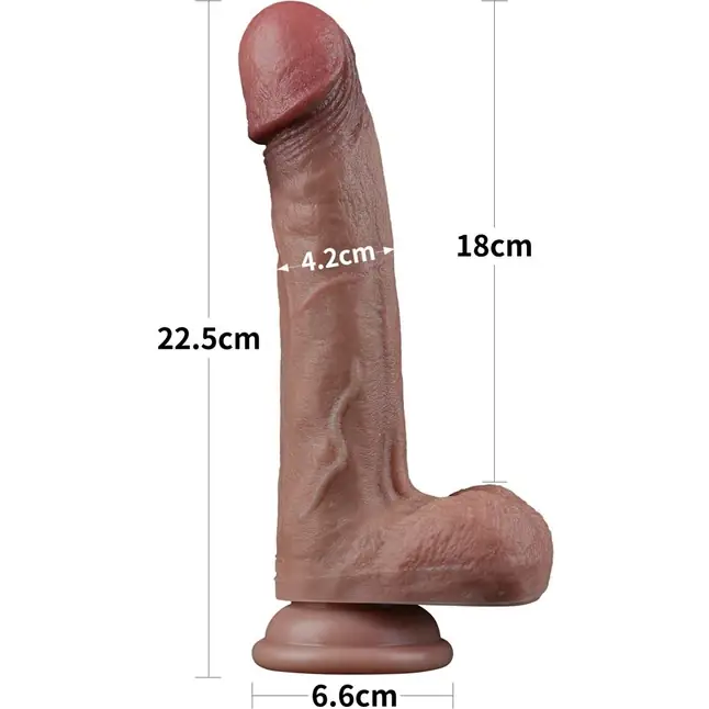 Коричневый фаллоимитатор 9 Dual Layered Silicone - 22,5 см. Фотография 3.