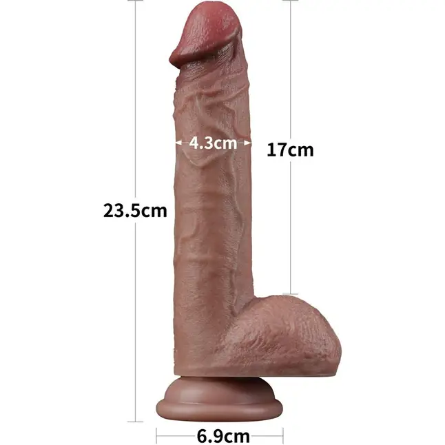 Коричневый фаллоимитатор 9 Dual Layered Silicone - 23,5 см. Фотография 3.
