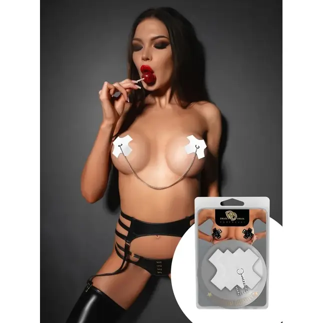 Белые пэстисы на грудь с цепочкой - BDSM
