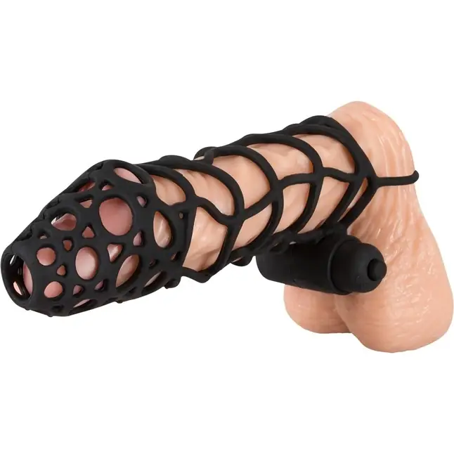 Чёрная закрытая насадка-сетка на пенис с вибрацией Black Velvet - 14 см - You2Toys. Фотография 2.