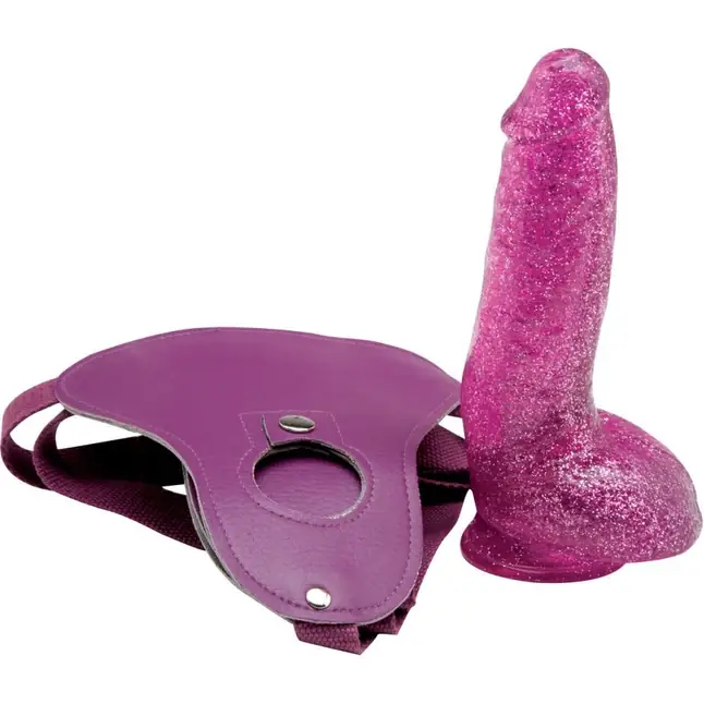 Гламурный страпон с блёстками Bree Olson Glitter Glam Strap-On Harness Dong - 16 см - Bree Olson