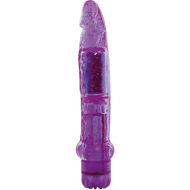Фиолетовый вибратор-реалистик с блёстками JAMMY JELLY DAZZLY GLITTER- 18,5 см - Jammy Jelly