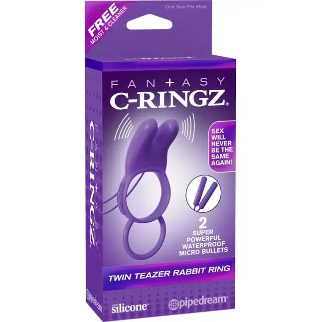 Эрекционное кольцо с вибрацией и подхватом для мошонки Twin Teazer Rabbit Ring - Fantasy C-Ringz. Фотография 8.