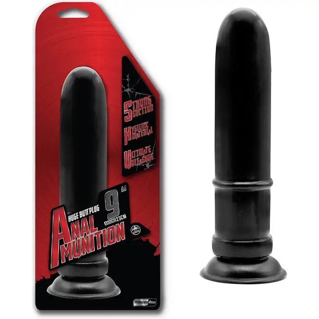 Чёрный гладкий анальный фаллоимитатор - 24 см - Anal Amunition. Фотография 2.