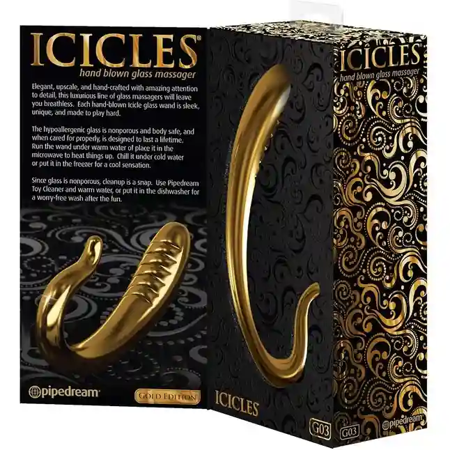 Золотистый стимулятор G-точки из стекла - 16,5 см - Icicles Gold Edition. Фотография 2.