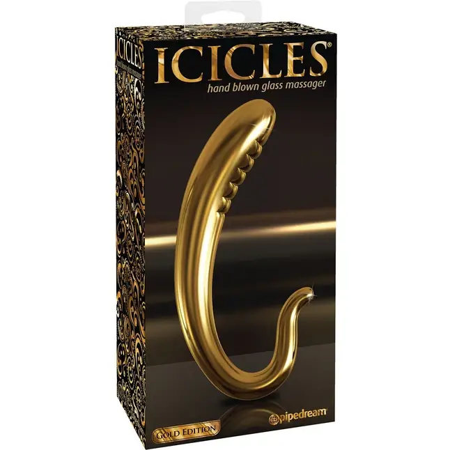 Золотистый стимулятор G-точки из стекла - 16,5 см - Icicles Gold Edition. Фотография 4.