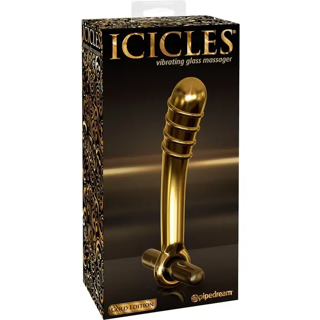 Золотистый вибромассажер из стекла - 18 см - Icicles Gold Edition. Фотография 4.