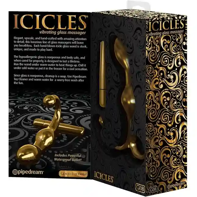 Золотистый вибростимулятор простаты или G-точки - 15 см - Icicles Gold Edition. Фотография 2.