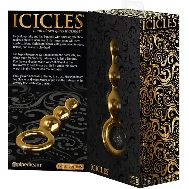 Малая золотистая анальная ёлочка из стекла - 14,7 см - Icicles Gold Edition. Фотография 2.