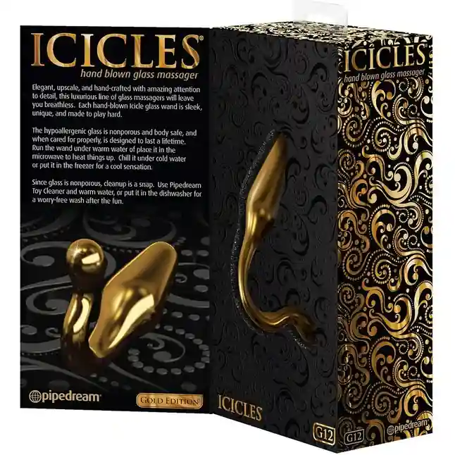Золотистая анальная пробка с фигурным основанием - 10,7 см - Icicles Gold Edition. Фотография 2.