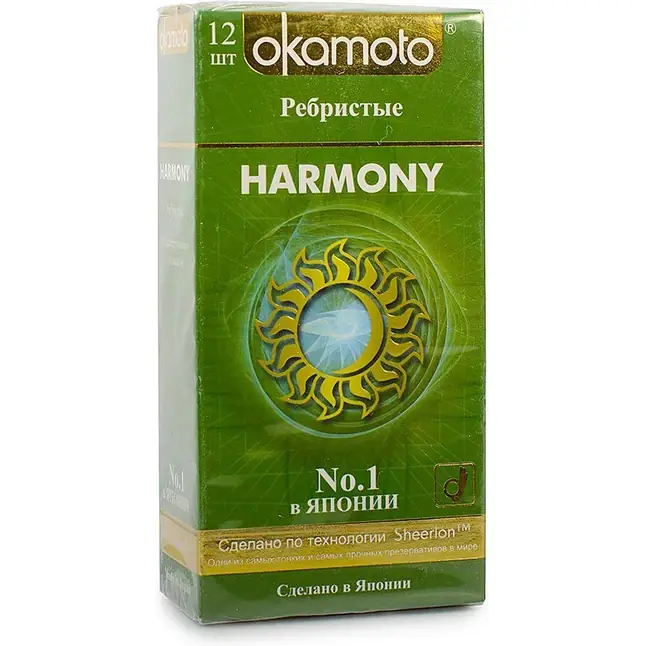 Презервативы анатомической формы с особой ребристой структурой Okamoto Harmony - 12 шт