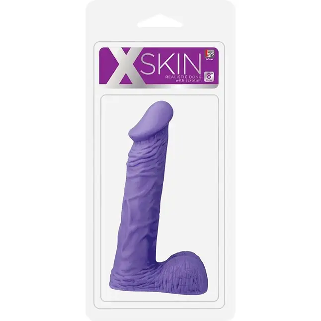 Фиолетовый фаллоимитатор с мошонкой XSKIN 8 PVC DONG - 20,3 см - X-Skin. Фотография 2.