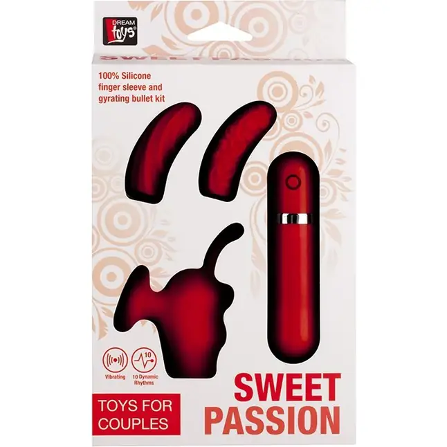 Красная вибропуля с 3 мягкими насадками NEON SWEET PASSION 10FUNC. VIBRATOR KIT - Neon. Фотография 2.