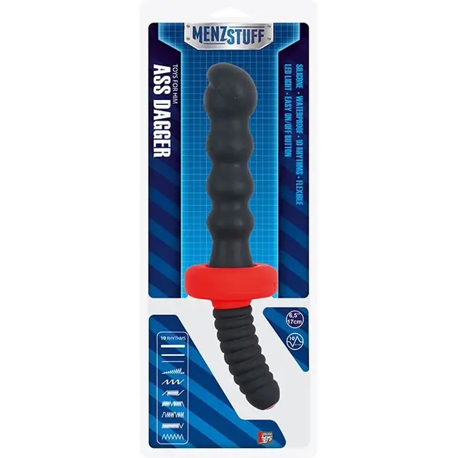 Чёрный двусторонний вибромассажер для анальной стимуляции MENZSTUFF ASS DAGGER KNOTTED - 30 см - MenzStuff. Фотография 2.