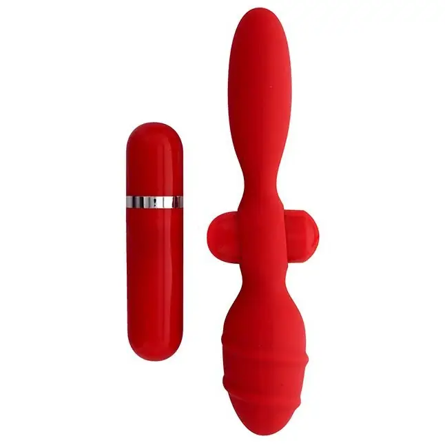 Красный двусторонний вибромассажер для анальной стимуляции MENZSTUFF THRILLER ASS - 20 см - MenzStuff