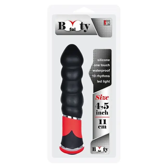 Чёрный силиконовый вибромассажёр для анальной стимуляции BOOTYFUL RIBBED VIBE - Bootyful. Фотография 2.