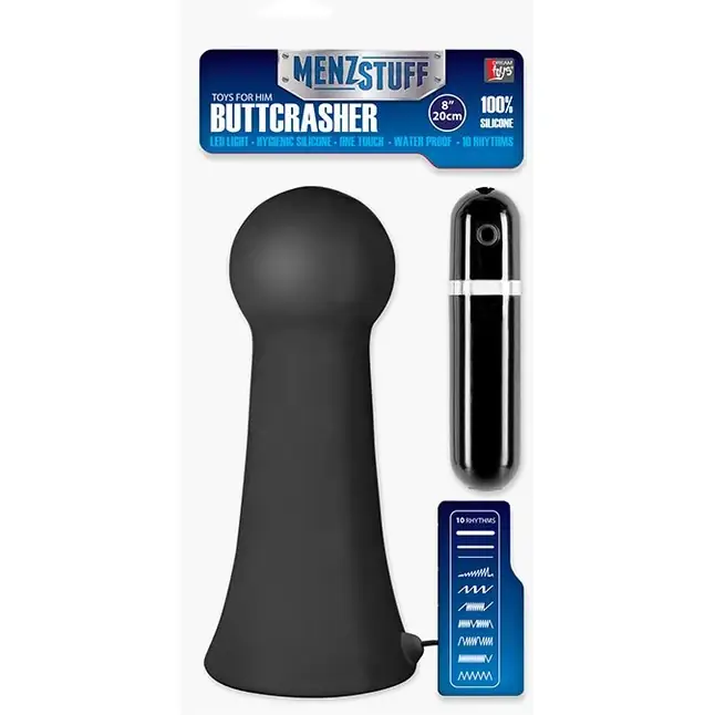 Большая чёрная вибропробка MENZSTUFF VIBRATING BUTTCRASHER BULBOUS - 20 см - MenzStuff. Фотография 2.