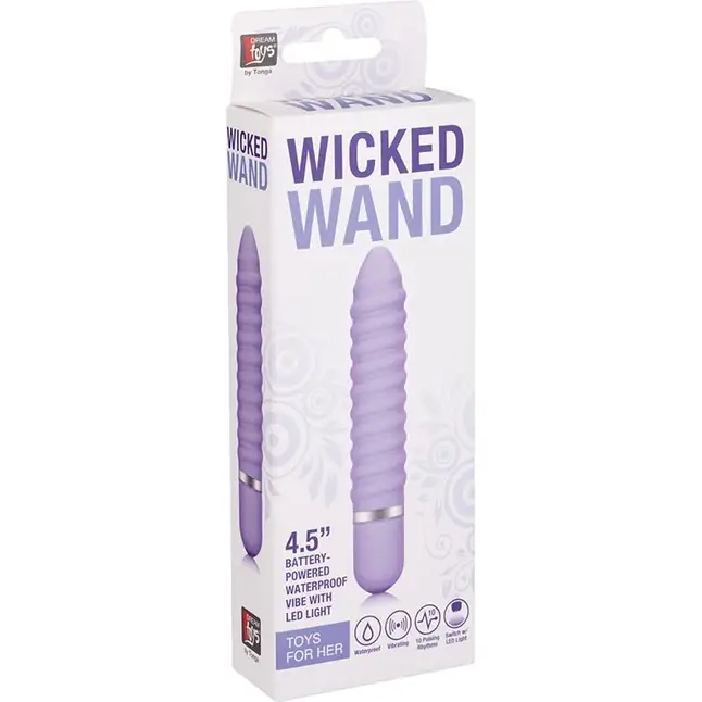 Фиолетовый ребристый мини-вибратор NEON WICKED WAND PURPLE - 11,4 см - Neon. Фотография 2.