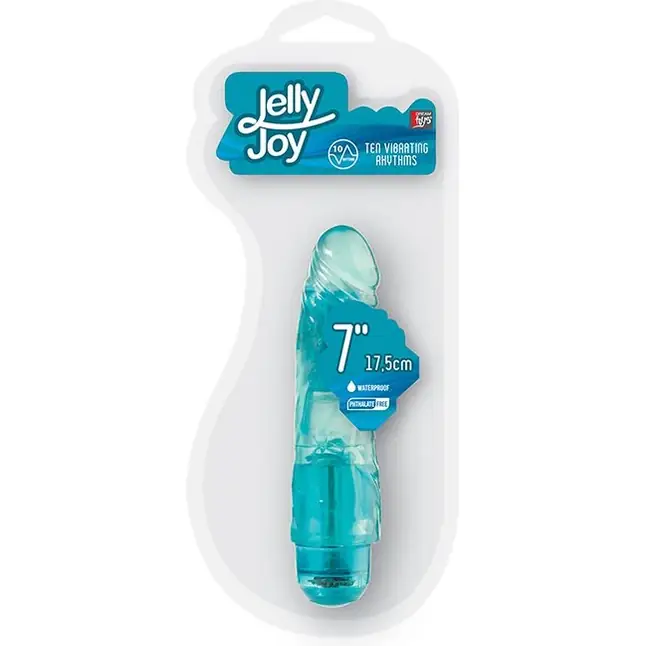 Голубой вибратор-реалистик JELLY JOY 7INCH 10 RHYTHMS BLUE - 17,5 см - Jelly Joy. Фотография 2.