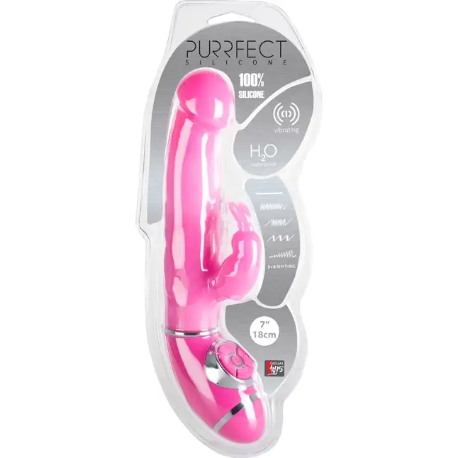 Розовый вибромассажёр типа rabbit из силикона PURRFECT SILICONE 7INCH - 18 см - Purrfect Silicone. Фотография 2.