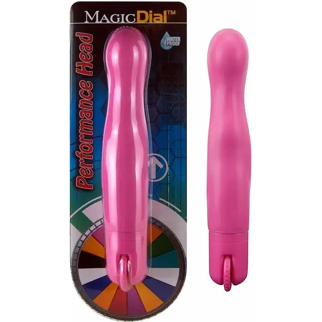 Розовый вибромассажёр с поворотным колёсиком Magic Dial - 19,5 см