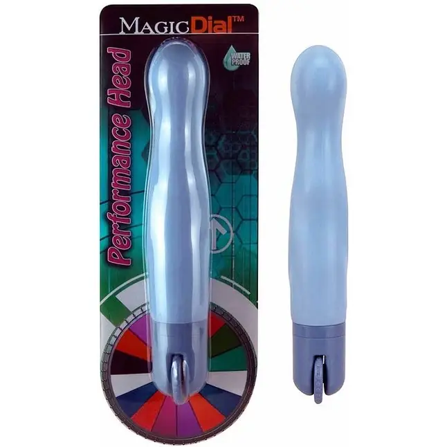 Голубой вибромассажёр с поворотным колёсиком Magic Dial - 19,5 см