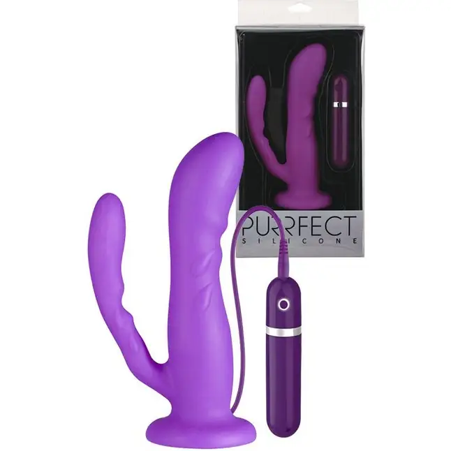 Анально-вагинальный вибромассажёр PURRFECT SILICONE 2WAYS VIBRATOR - 17 см - Purrfect Silicone. Фотография 2.