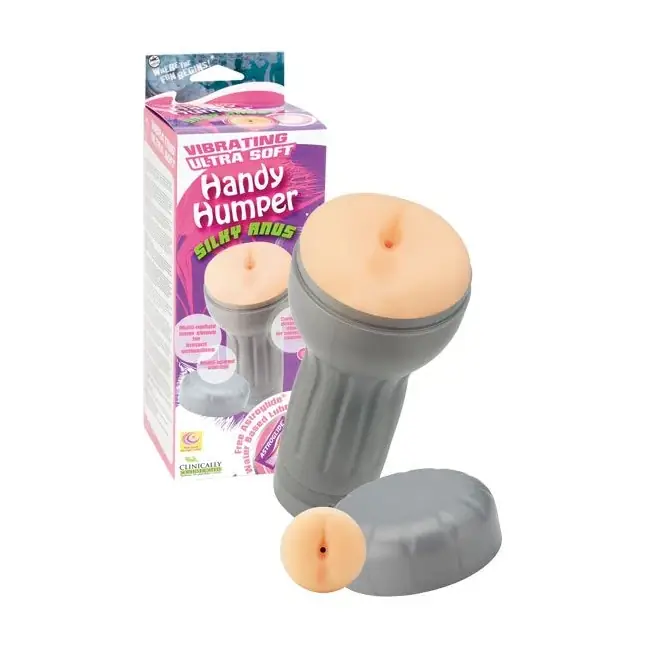 Мастурбатор-анус в серой колбе Handy Humper Silky Anus с вибрацией. Фотография 2.