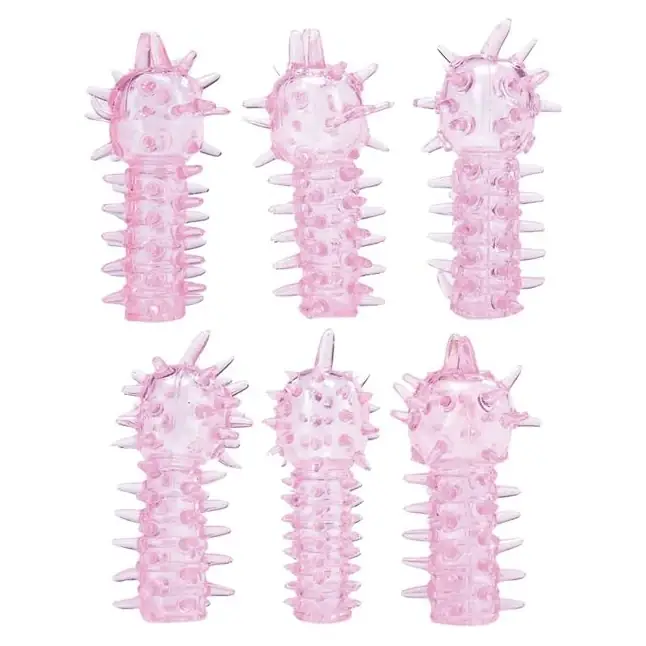 Набор из 6 розовых закрытых насадок с шипами TICKLER JELLY SLEEVE SET