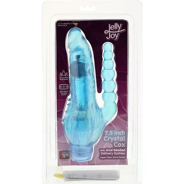 Голубой вибратор с анальным хвостом и шипами JELLY JOY CRYSTAL COX - 19 см - Jelly Joy. Фотография 2.