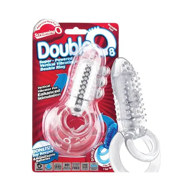 Прозрачное эрекционное кольцо с вибрацией DOUBLE O 8 CLEAR. Фотография 3.