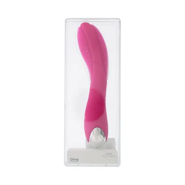 Розовый вибратор с поверхностью-щёточкой OLINA PINK - 17 см. Фотография 2.