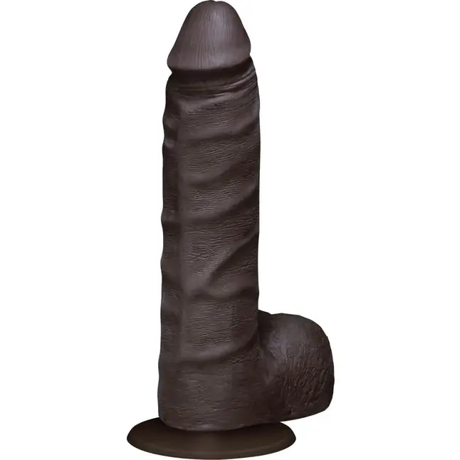 Черный дилдо с мошонкой на присоске - 19 см - The Realistic Cock
