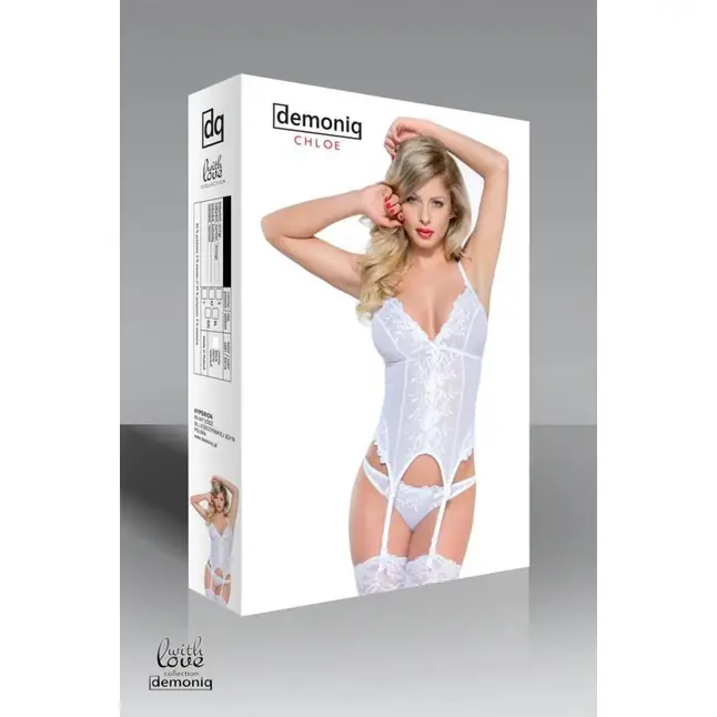 Корсаж с цветочным рисунком Chloe Premium в комплекте с трусиками и чулками - With Love collection. Фотография 9.